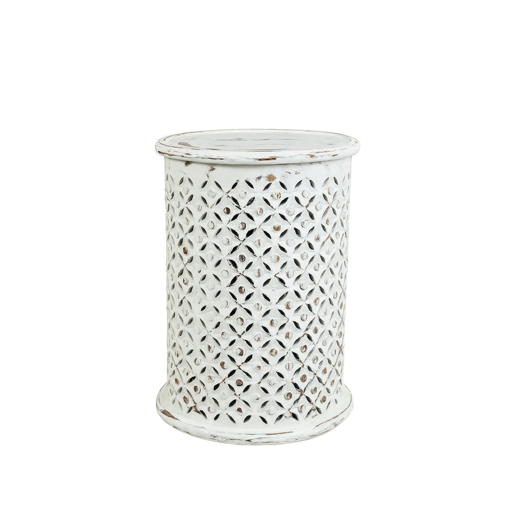 Decker Distressed Hardwood Global Drum End Table. Picture 1