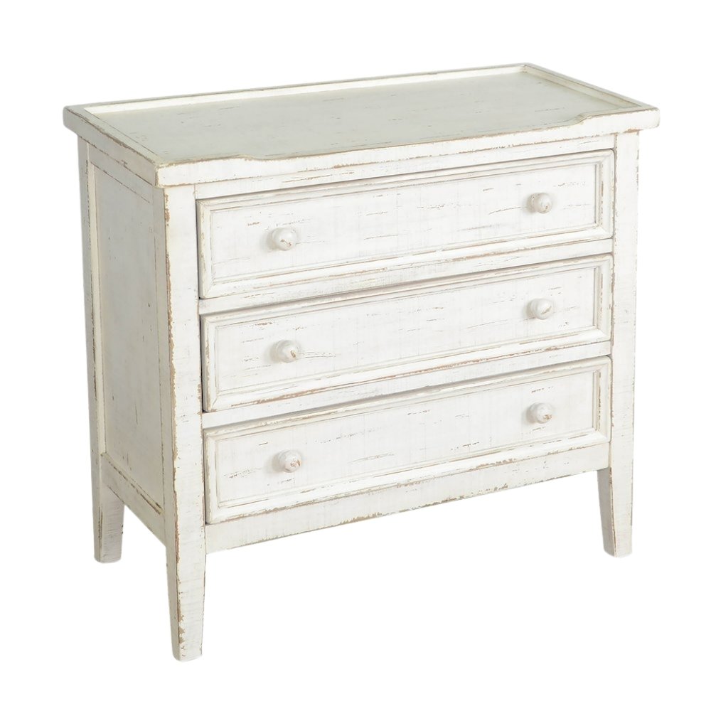 White Solid Wood Nightstand with Drawers, Farmhouse End Table with Storage. Picture 1
