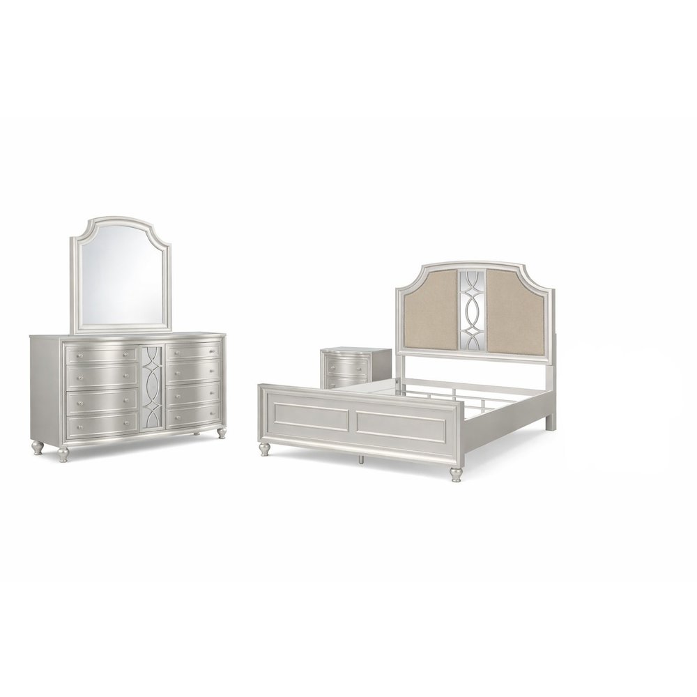 Reflections 4-Pc Wood Queen Bedroom Set (B/Dr/Mr/Ns), Silver. Picture 1