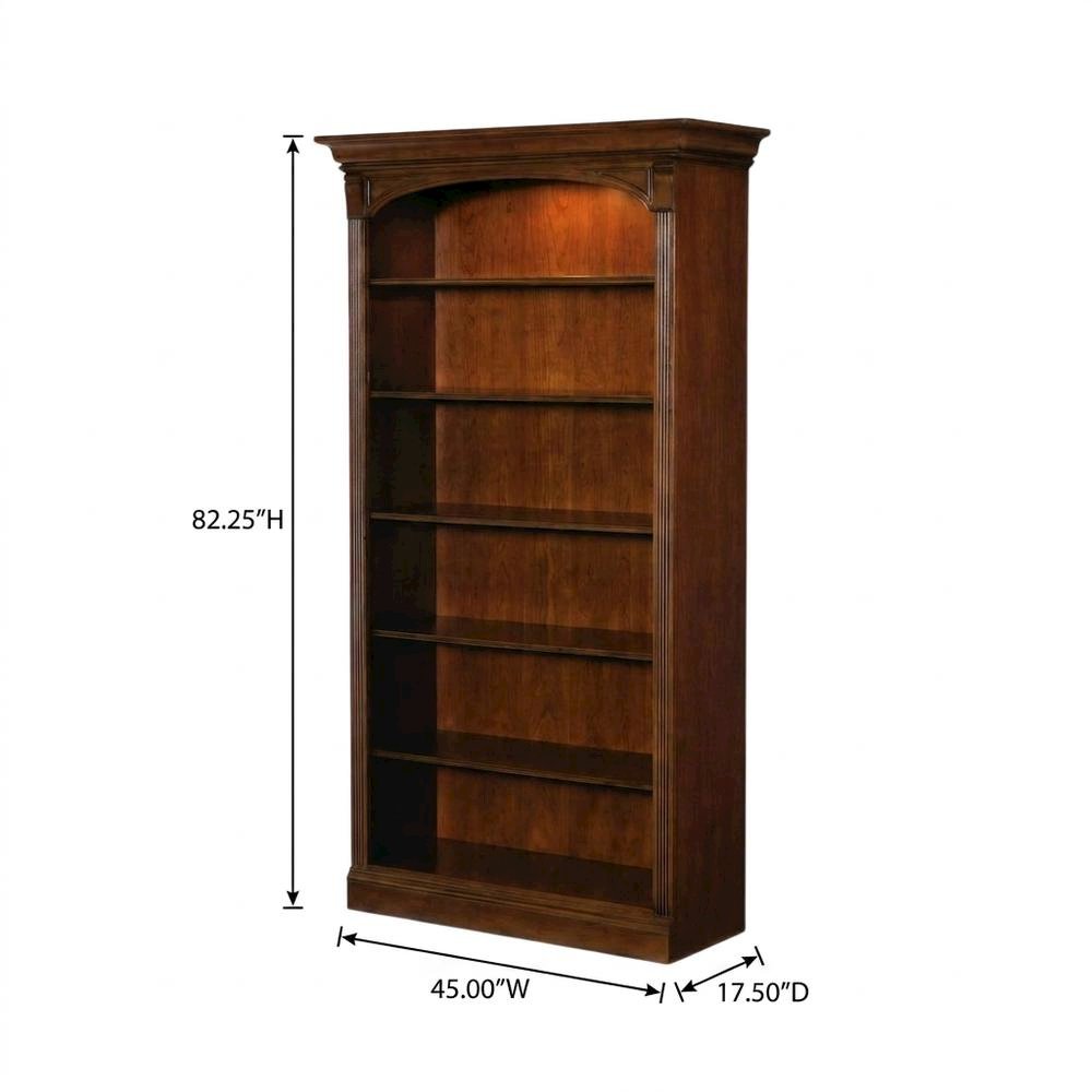Cherry Veneer Tall Open Bookshelf with Distressed Wood Shelves for Office, Brown. Picture 5