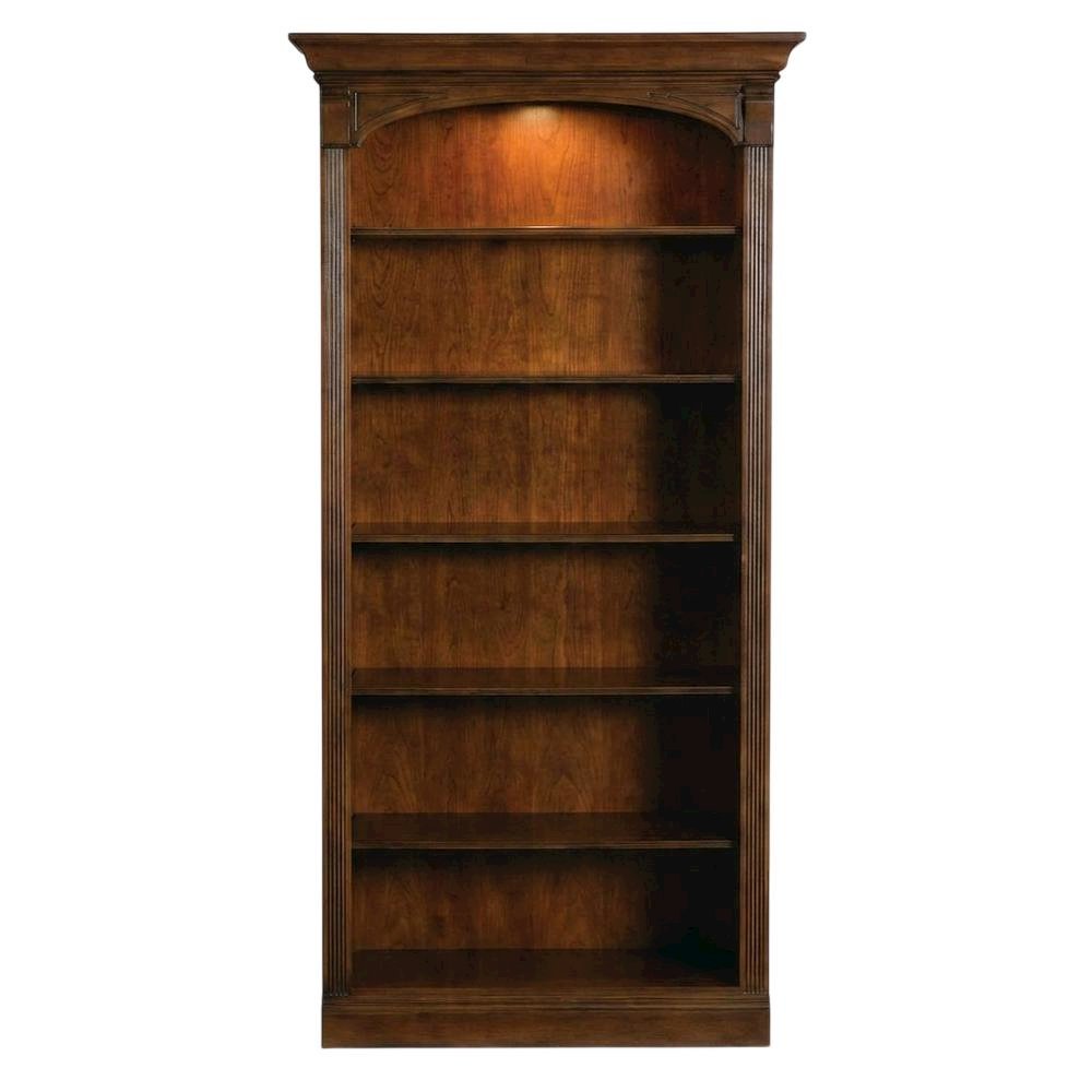 Cherry Veneer Tall Open Bookshelf with Distressed Wood Shelves for Office, Brown. Picture 1