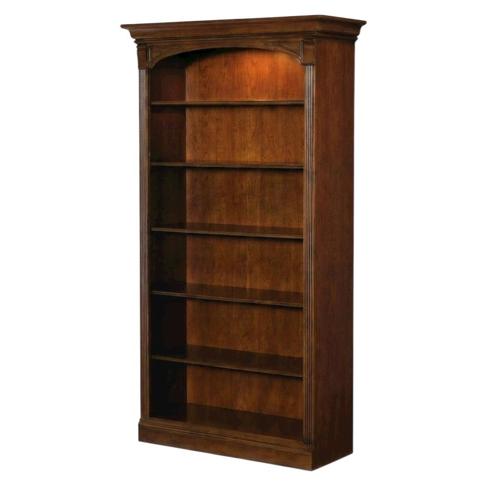 Cherry Veneer Tall Open Bookshelf with Distressed Wood Shelves for Office, Brown. Picture 4