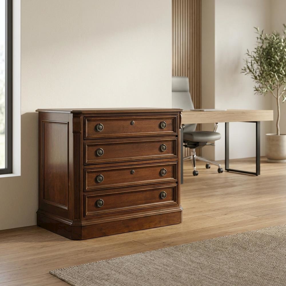 Cherry Veneer Lateral File Cabinet, Traditional, Brown. Picture 2