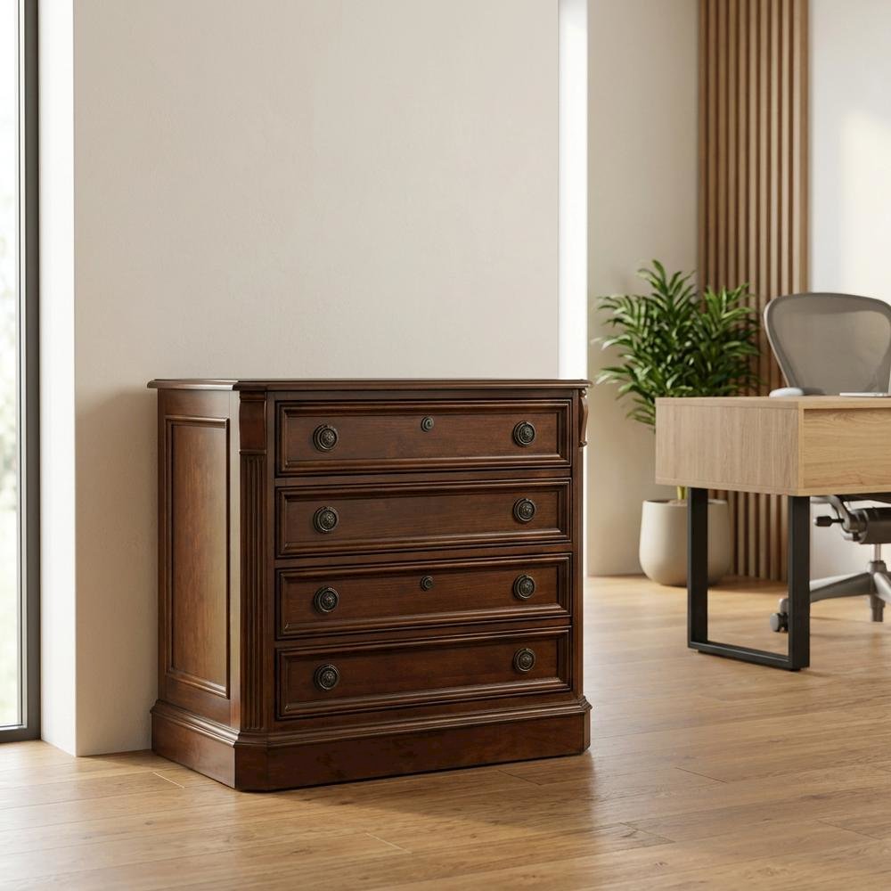 Cherry Veneer Lateral File Cabinet, Traditional, Brown. Picture 3