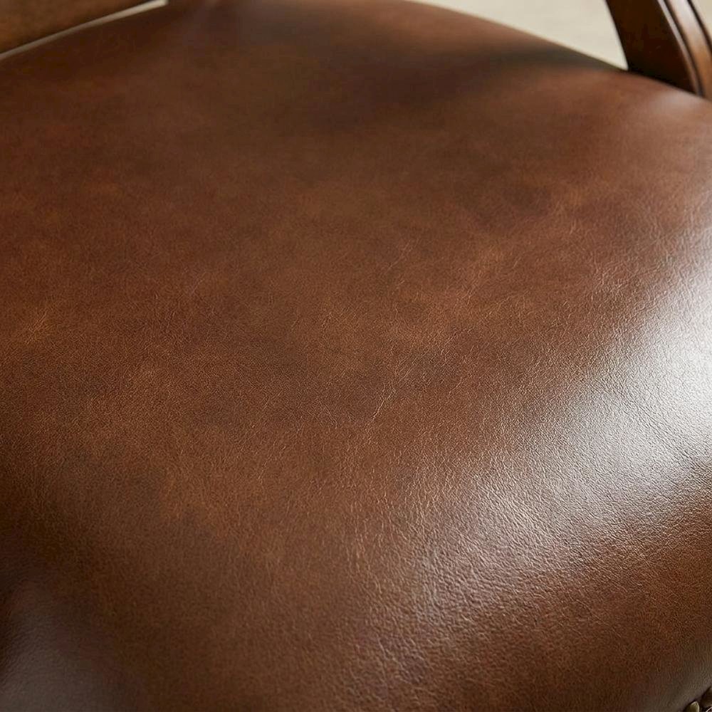 Split Grain Leather High-Back Office Chair with Fixed Arms, Wood Bankers, Brown. Picture 6