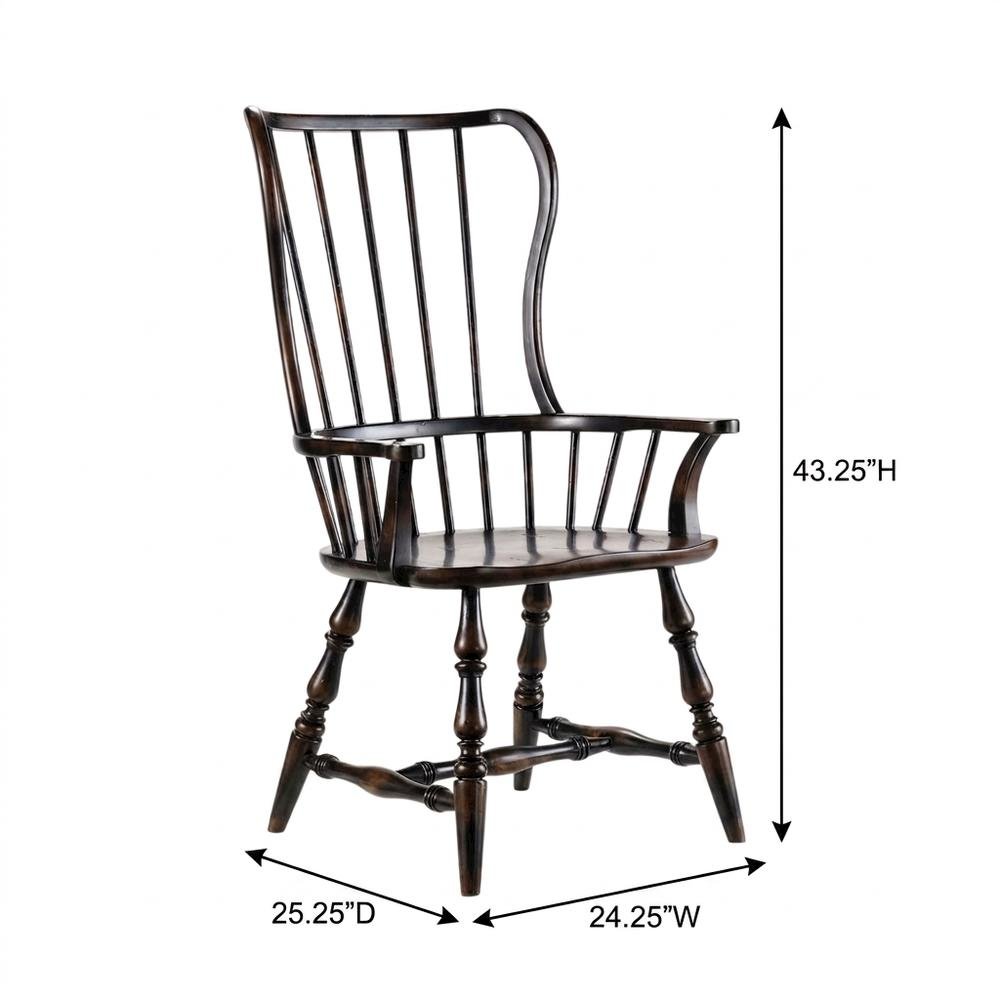 Wood-Frame Spindle Arm Chair for Kitchen and Dining Room, Black. Picture 5