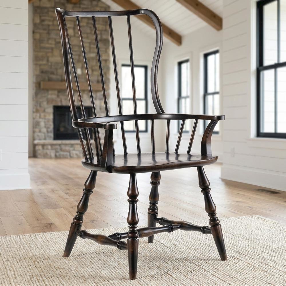 Wood-Frame Spindle Arm Chair for Kitchen and Dining Room, Black. Picture 2