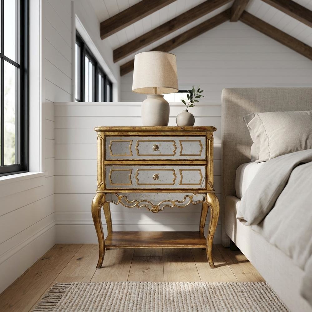 Birch Veneer Nightstand, Gold. Picture 2