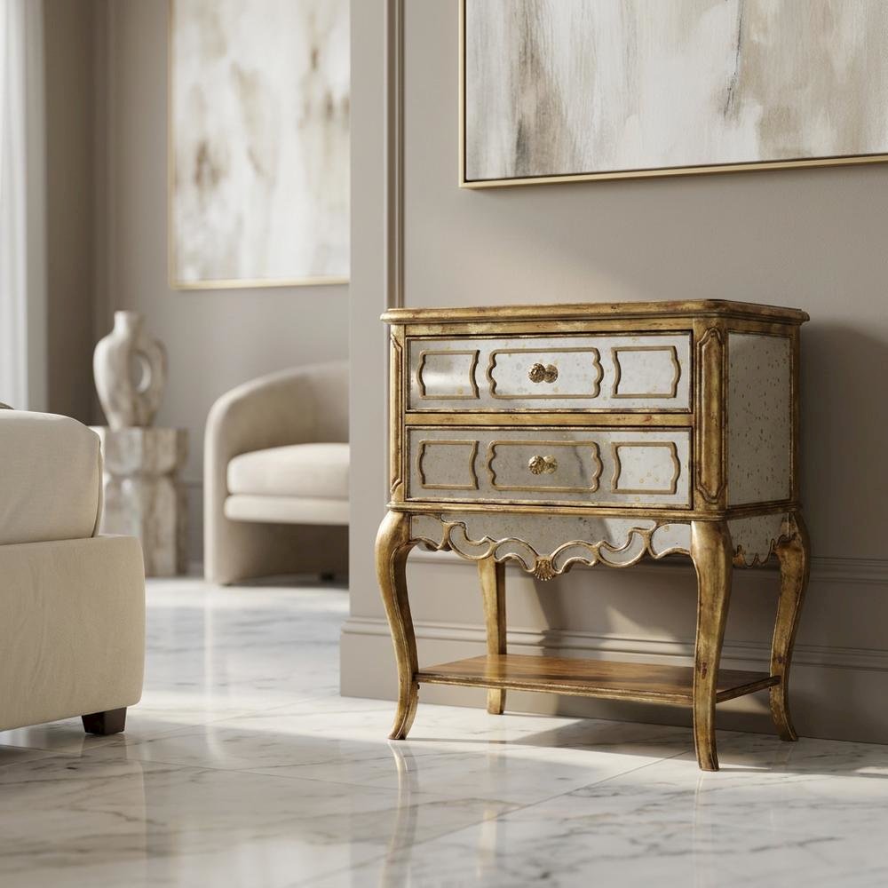 Birch Veneer Nightstand, Gold. Picture 3
