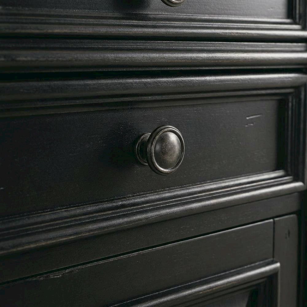 Cherry Veneer Executive Desk, Leather Panels and Nailhead Trim, Black. Picture 6