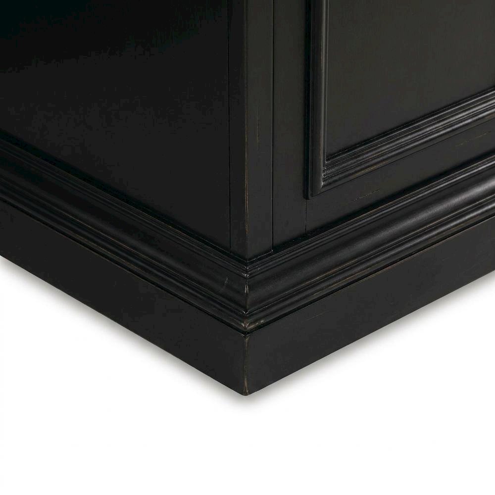 Cherry Veneer Executive Desk, Leather Panels and Nailhead Trim, Black. Picture 7