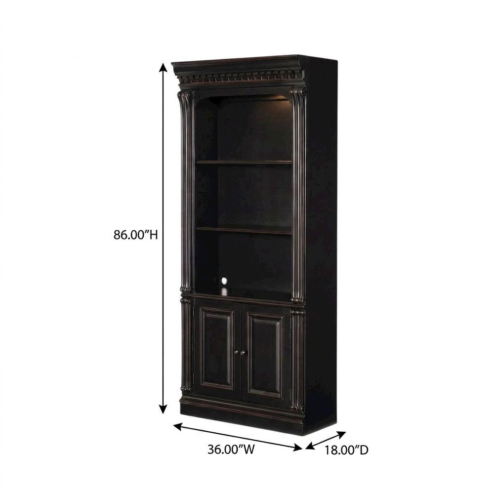 Cherry Veneer Tall Bookcase with Open Shelves, Black. Picture 5