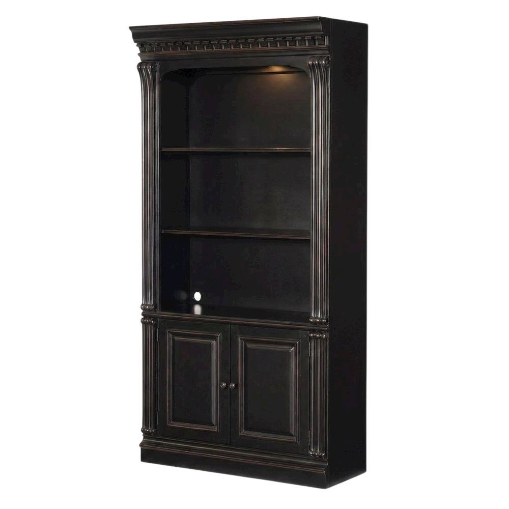 Cherry Veneer Tall Bookcase with Open Shelves, Black. Picture 4