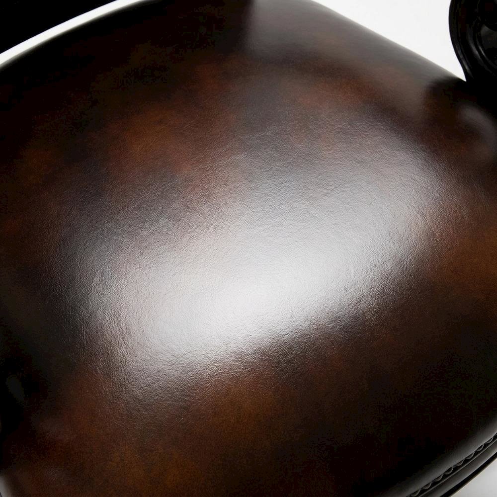 Leather High-Back Executive Office Chair with Nailhead Trim and Swivel, Black. Picture 6