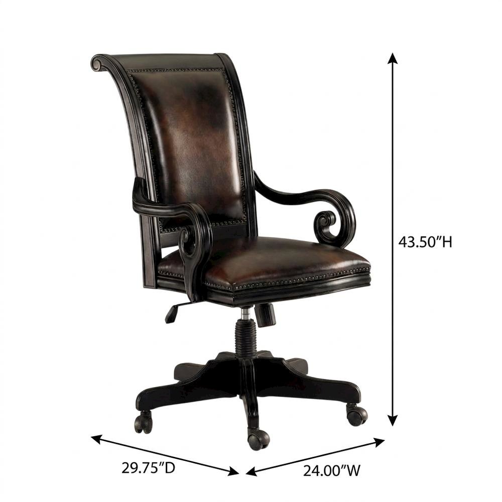 Leather High-Back Executive Office Chair with Nailhead Trim and Swivel, Black. Picture 5