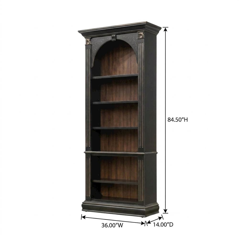 Wood Veneer Tall Bookcase with Display Shelves for Office and Living Room, Black. Picture 5