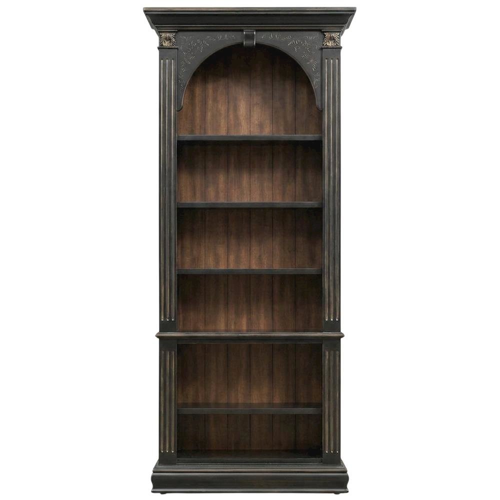 Wood Veneer Tall Bookcase with Display Shelves for Office and Living Room, Black. Picture 1