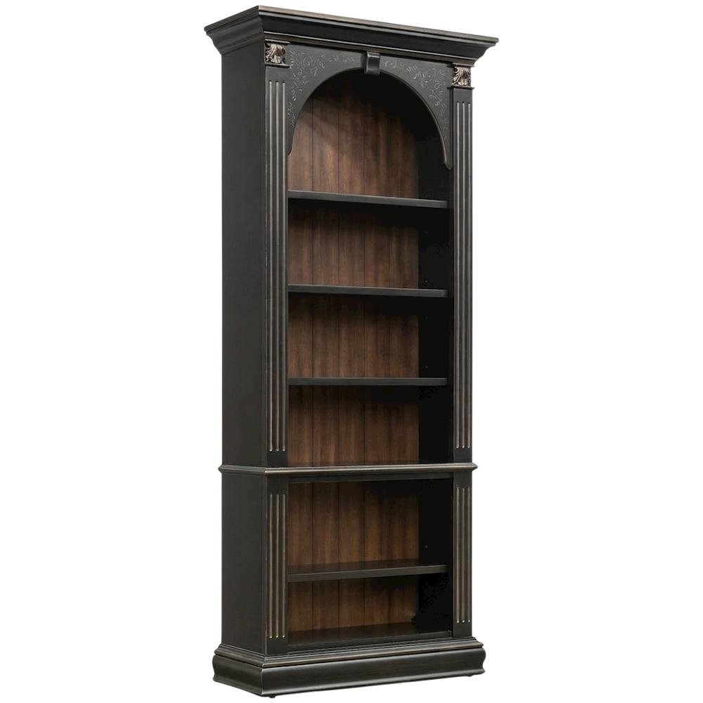 Wood Veneer Tall Bookcase with Display Shelves for Office and Living Room, Black. Picture 4