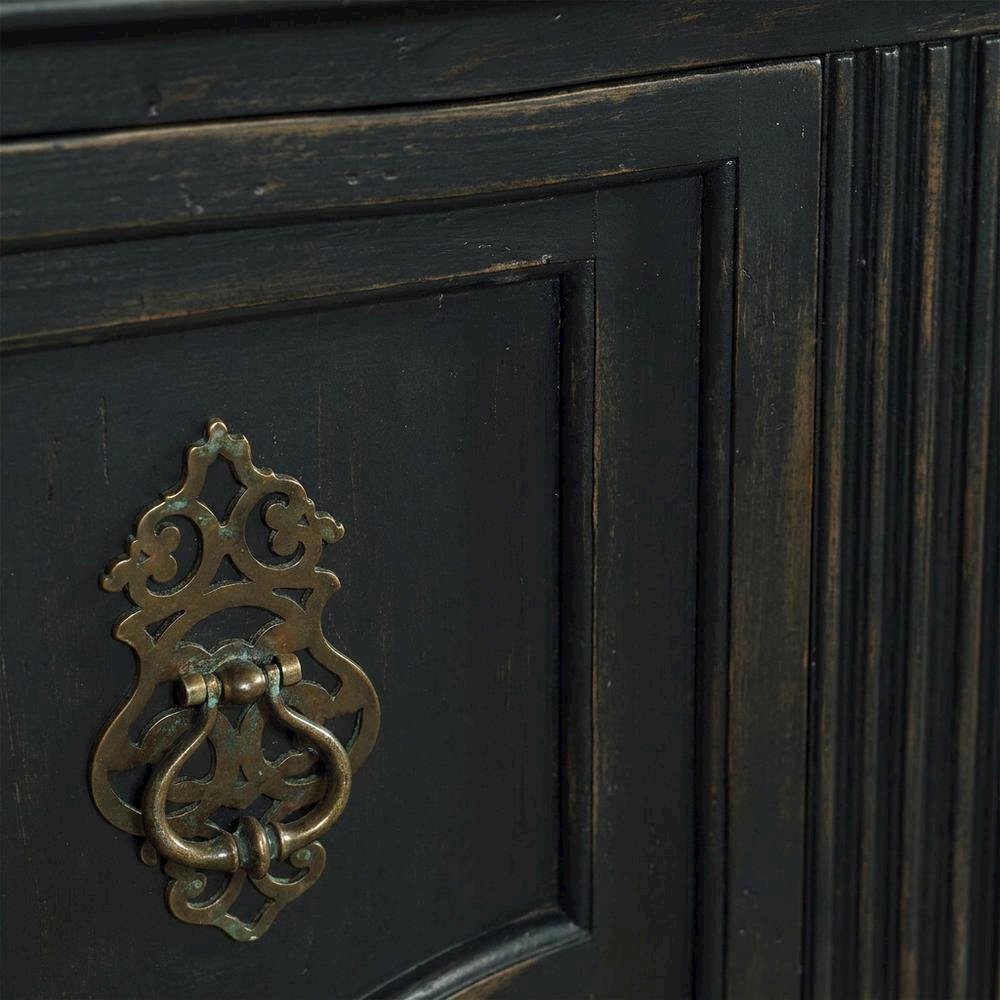 Birch Veneer Storage Chest with Distressed-Finish Detail for Entryway, Black. Picture 6
