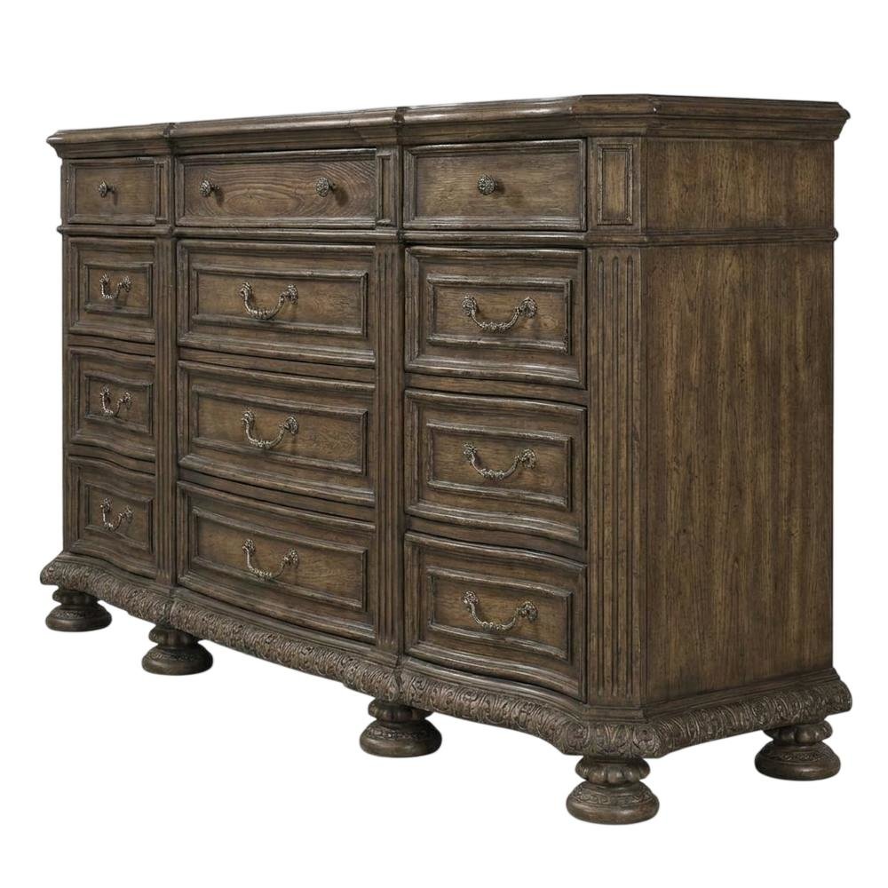 Pecan Veneer Wide Dresser, Traditional Rustic Finish with Storage, Brown. Picture 4