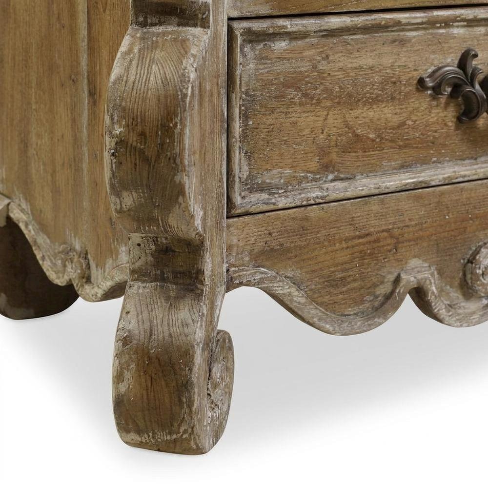 Pecan Veneer Nightstand with Drawers and Antique Mirror with Storage, Brown. Picture 7