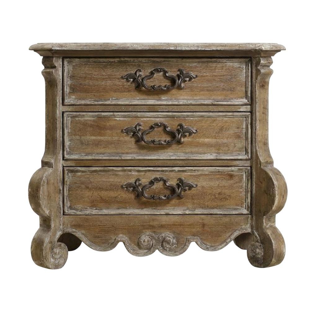 Pecan Veneer Nightstand with Drawers and Antique Mirror with Storage, Brown. Picture 1
