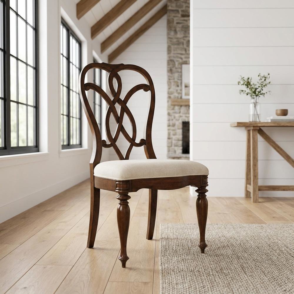 Fabric-Upholstered Splatback Dining Side Chair with High Back, Mahogany. Picture 2