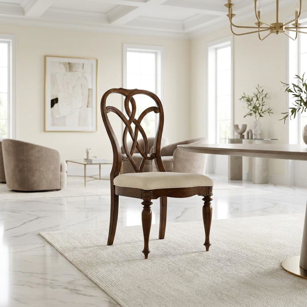 Fabric-Upholstered Splatback Dining Side Chair with High Back, Mahogany. Picture 3