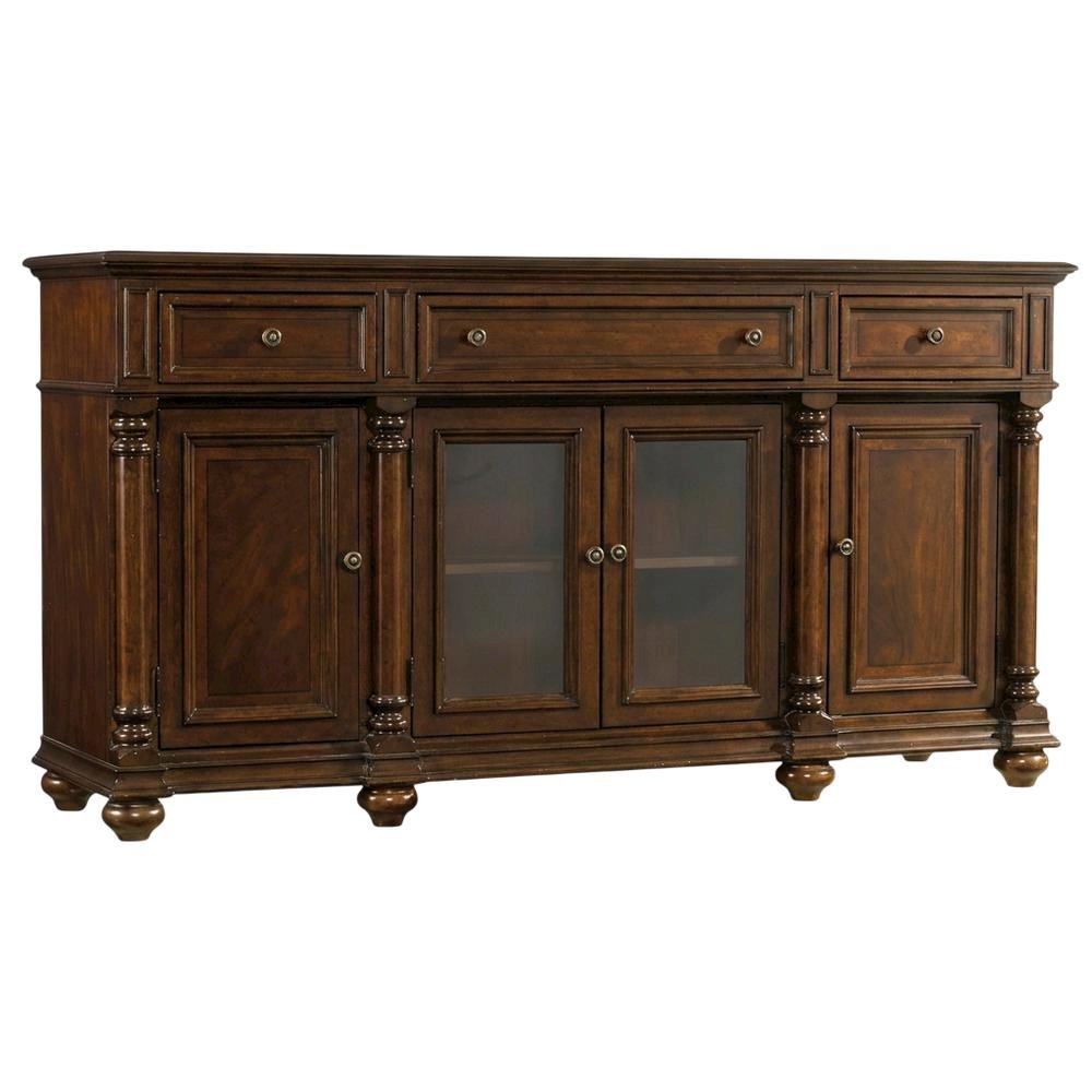 Mahogany Veneer Buffet with Distressed Cathedral Swirl Finish, Drawers, Brown. Picture 4