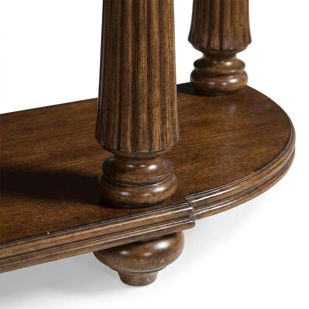 Mahogany Veneer Console Table with Drawers, Demilune Entryway Table, Brown. Picture 7