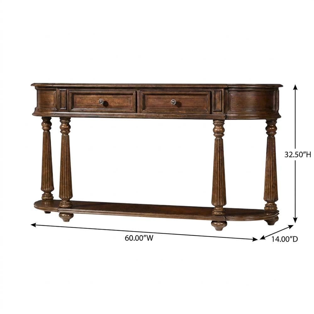 Mahogany Veneer Console Table with Drawers, Demilune Entryway Table, Brown. Picture 5