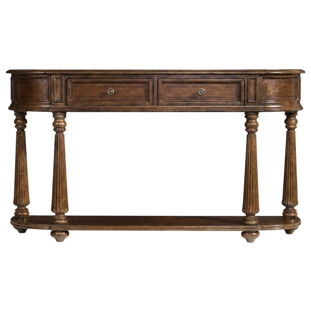 Mahogany Veneer Console Table with Drawers, Demilune Entryway Table, Brown. Picture 1