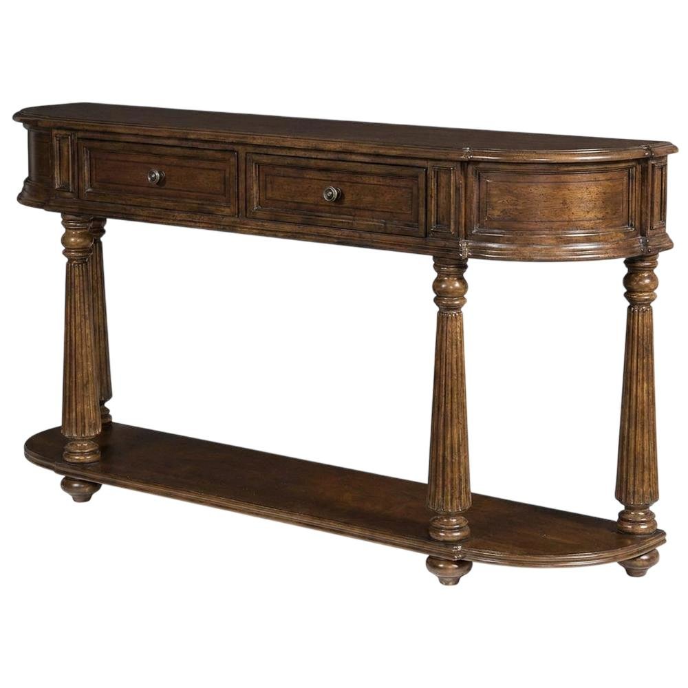 Mahogany Veneer Console Table with Drawers, Demilune Entryway Table, Brown. Picture 4