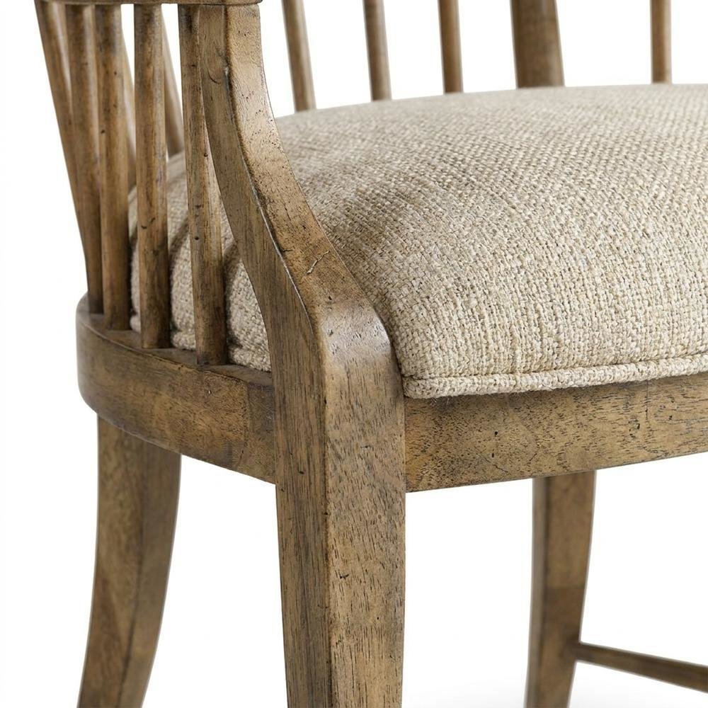 Fabric-Upholstered Dining Chair with Tall Spindle Arms and Wood Frames, Brown. Picture 7