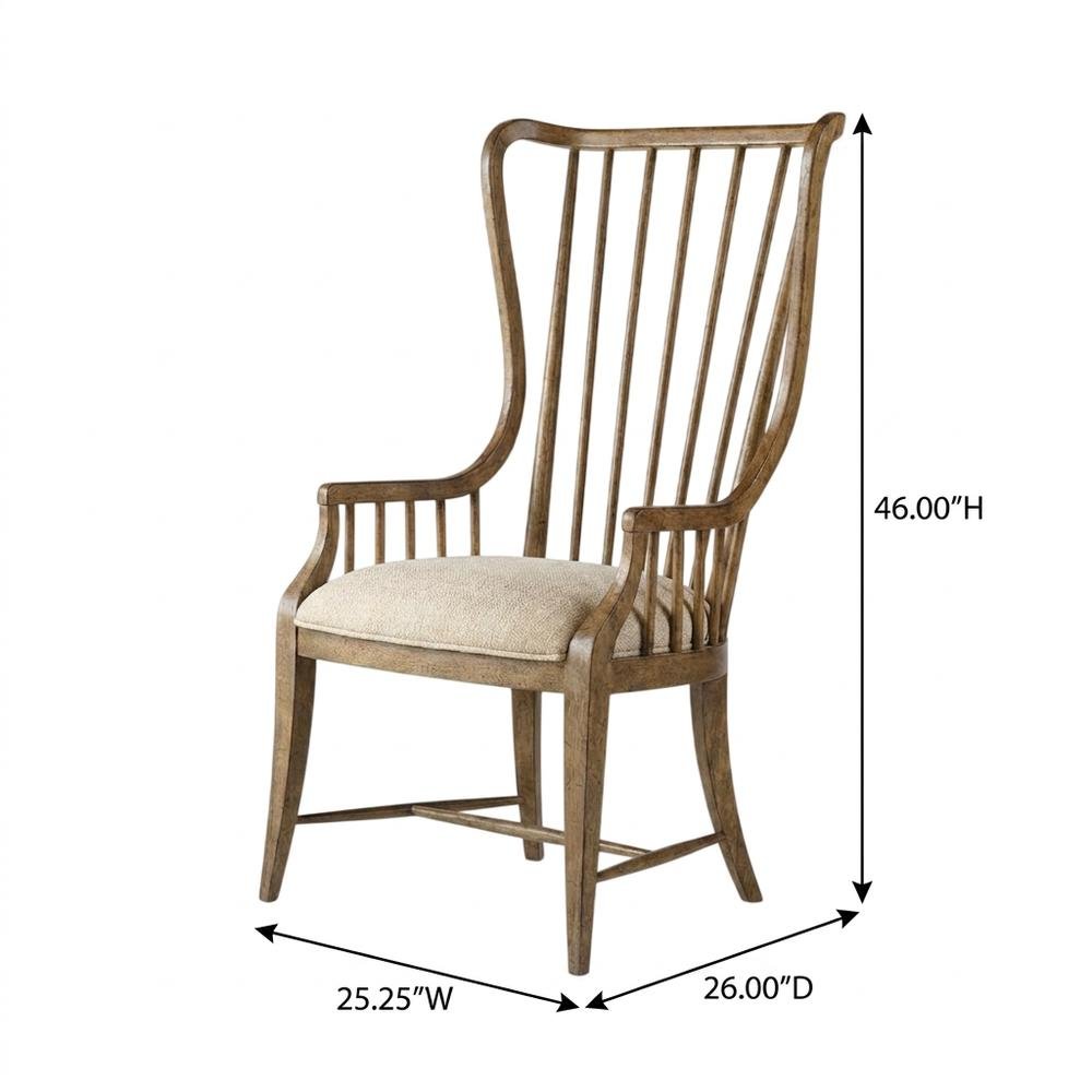 Fabric-Upholstered Dining Chair with Tall Spindle Arms and Wood Frames, Brown. Picture 5