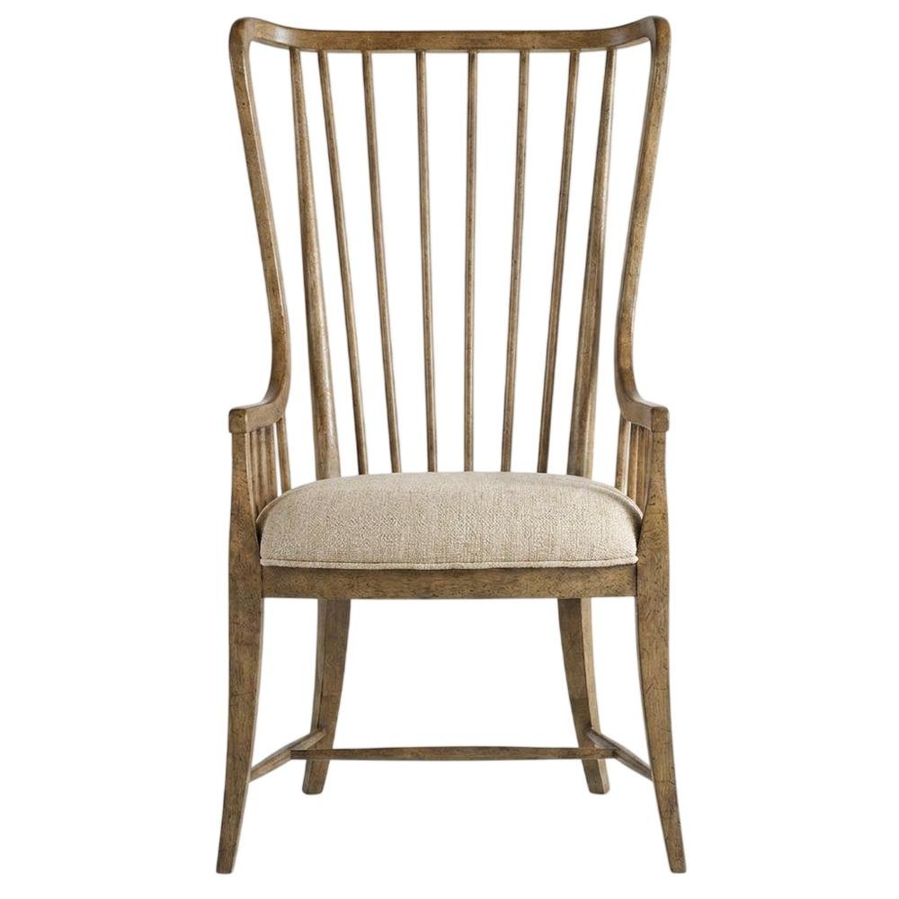 Fabric-Upholstered Dining Chair with Tall Spindle Arms and Wood Frames, Brown. Picture 1