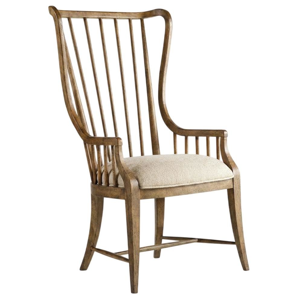 Fabric-Upholstered Dining Chair with Tall Spindle Arms and Wood Frames, Brown. Picture 4