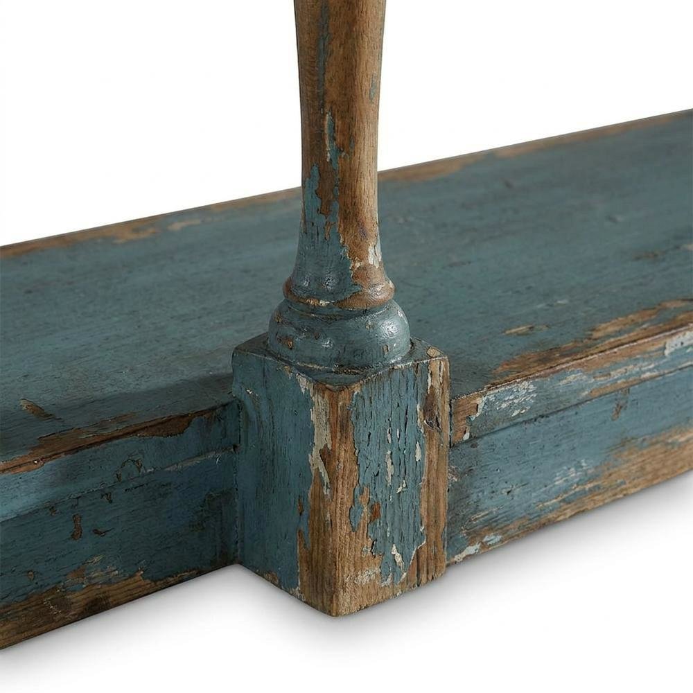 Pecky Pecan Veneer Entryway Console Table with Four Drawers with Storage, Blue. Picture 7