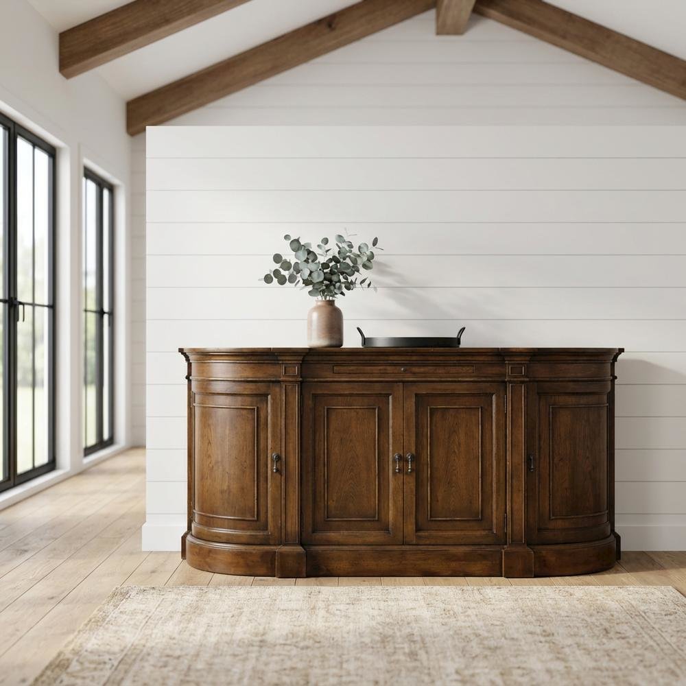 Pecky Pecan Veneer Sideboard, Rustic Sideboard Buffet Cabinet, Brown. Picture 2