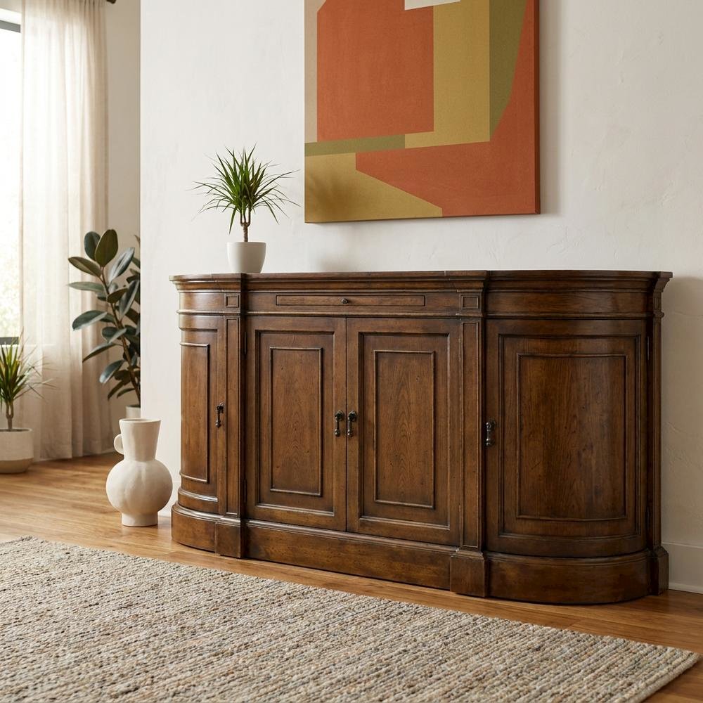 Pecky Pecan Veneer Sideboard, Rustic Sideboard Buffet Cabinet, Brown. Picture 3