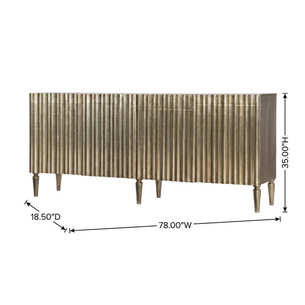 Mango Wood Entertainment Center with German Foil Finish, Silver. Picture 5