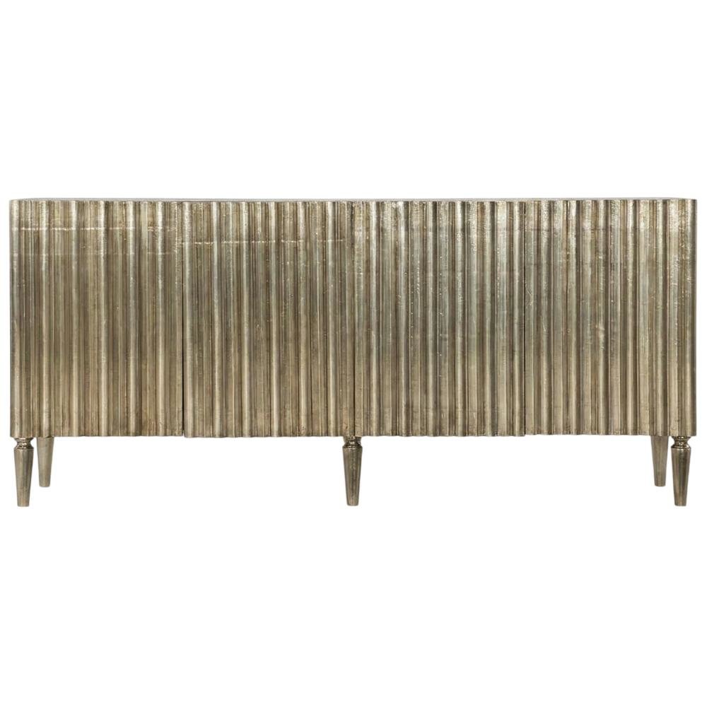 Mango Wood Entertainment Center with German Foil Finish, Silver. Picture 1