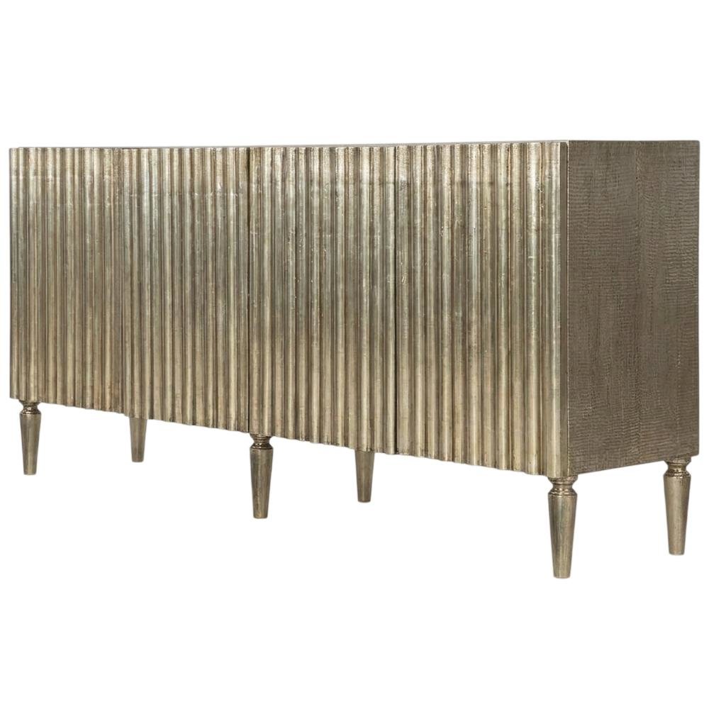 Mango Wood Entertainment Center with German Foil Finish, Silver. Picture 4