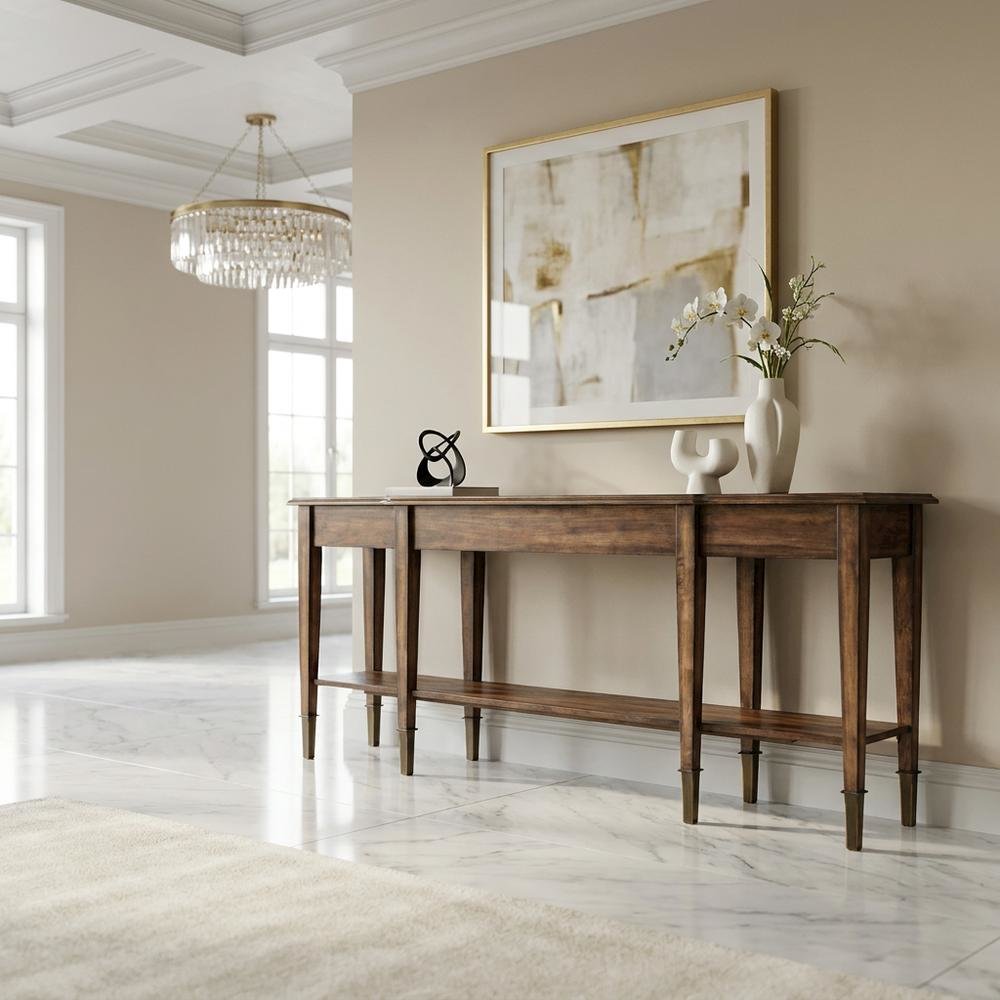 Acacia Wood Skinny Console Table with Drawers for Entryway with Storage, Brown. Picture 3