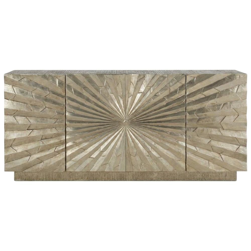 Solid Mango Wood TV Stand Entertainment Center with Storage, Silver. Picture 1