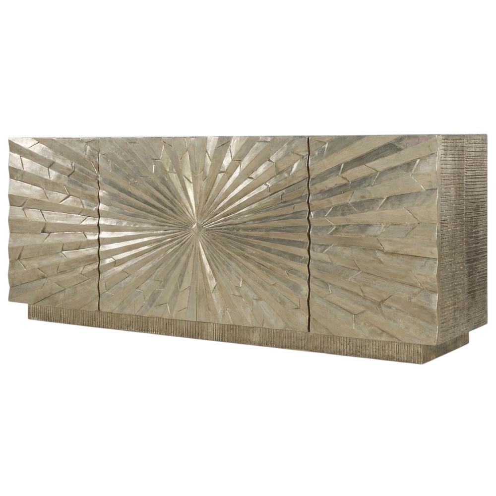 Solid Mango Wood TV Stand Entertainment Center with Storage, Silver. Picture 4
