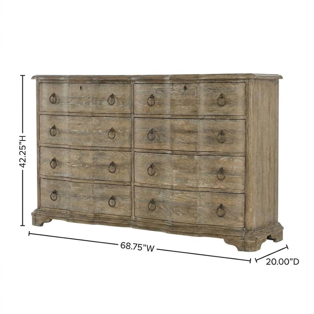 Poplar and Cedar Veneer Dresser with 8 Drawers, Distressed Wood Finish, Brown. Picture 5