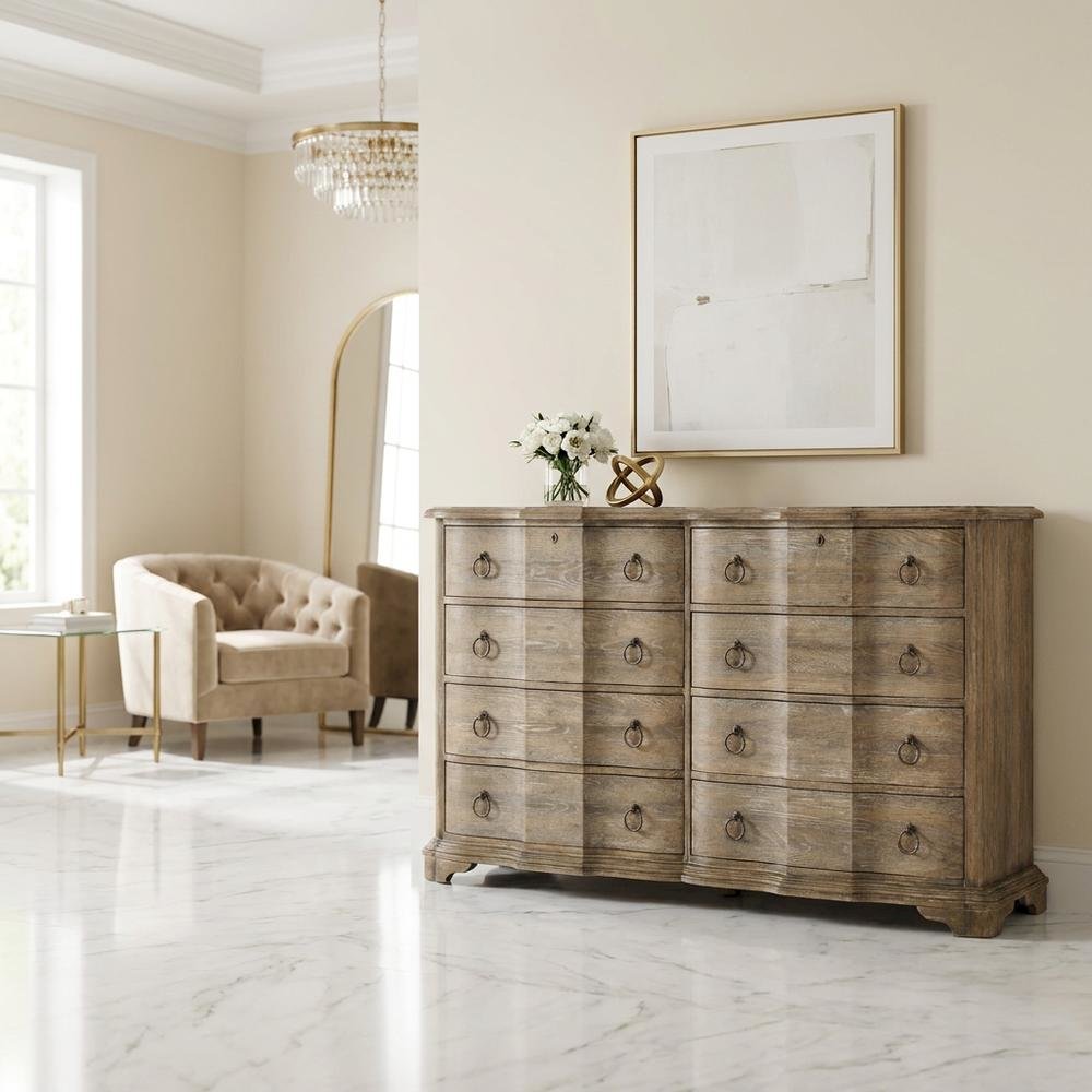 Poplar and Cedar Veneer Dresser with 8 Drawers, Distressed Wood Finish, Brown. Picture 3