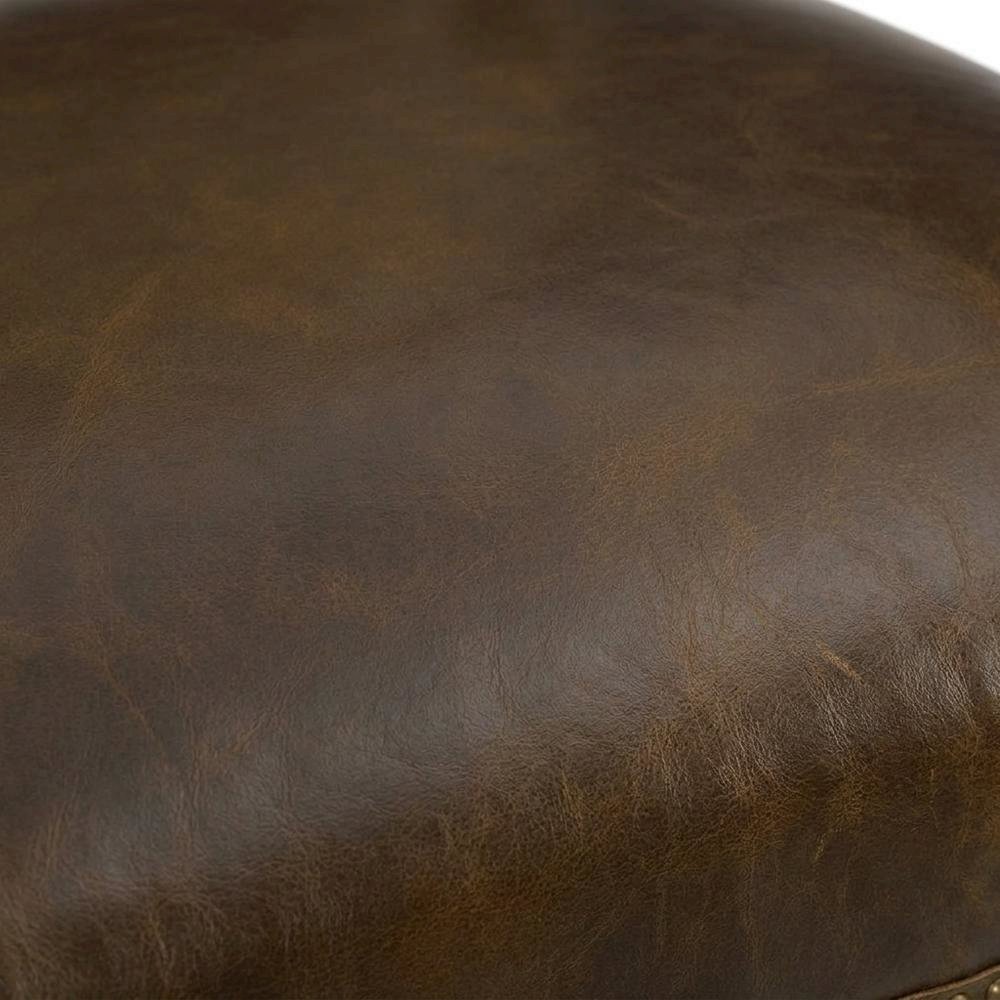 Fabric Counter Stool with Fixed Arms and Distressed Wood Frame, Brown. Picture 6