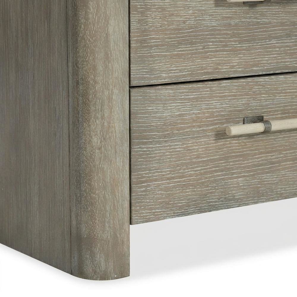 Oak Veneer Nightstand with Three Drawers, Tall Bedside Table with Storage, Gray. Picture 7